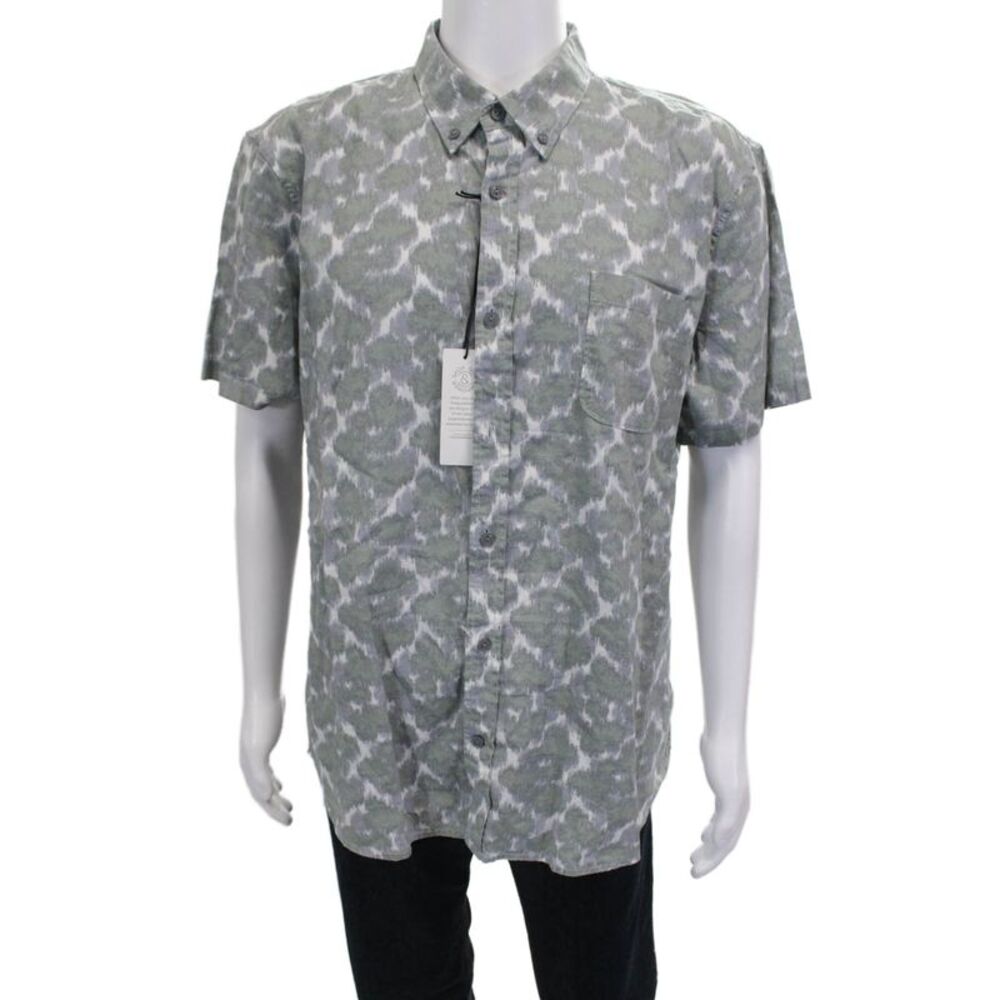 Treasure & Bond Mens Linen Cotton Blend Printed Button Down Shirt Green Size 2XL